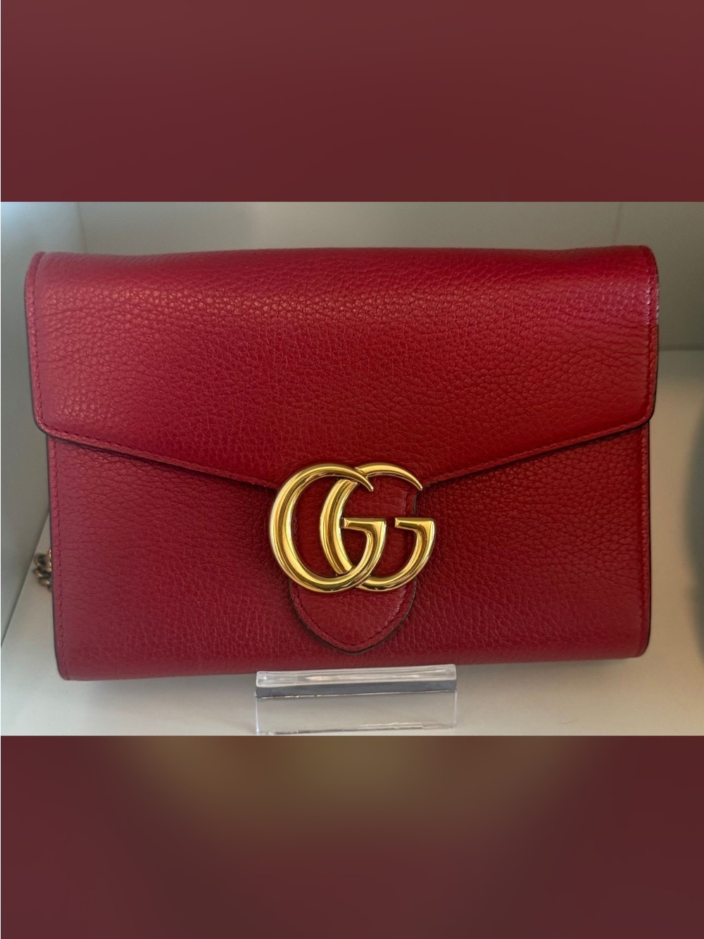 Gucci Red Pebbled Leather GG Chain Crossbody